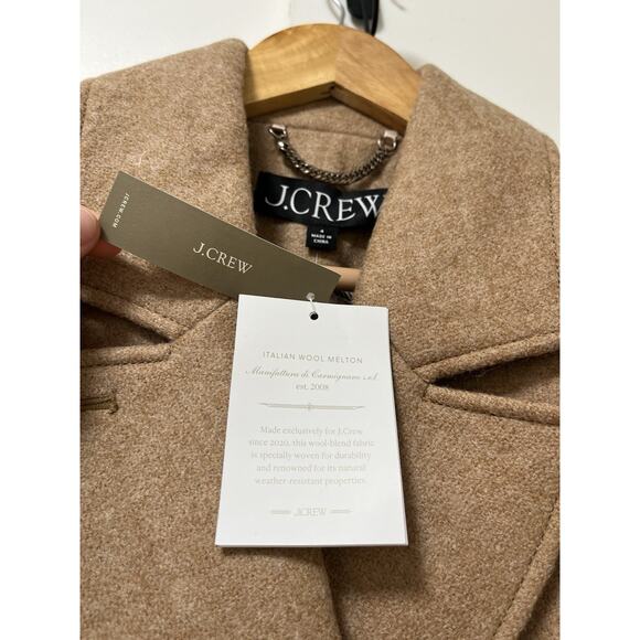J Crew Womens Melton Wool Double Breasted Classic Peacoat Coat Size 4 Soft Brown - Picture 8 of 12
